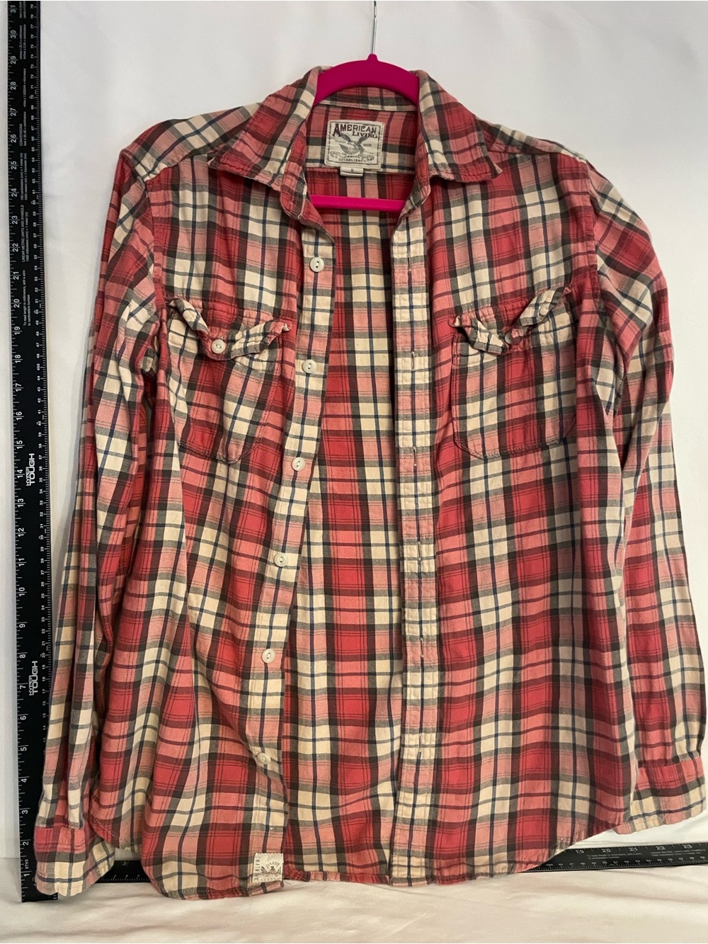 American Living Red and Cream Plaid Button-Down Shirt